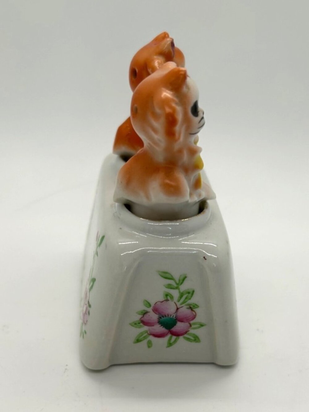 Vintage Ceramic Cat Salt & Pepper Shakers Nodders Floral Base Orange & White - Picture 5 of 16